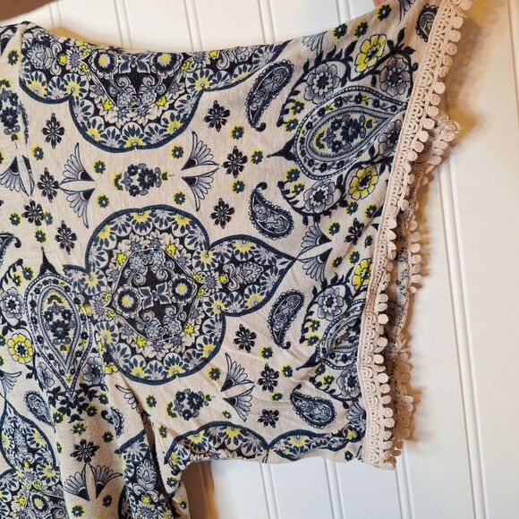 CATO Woman‎ Size 26/28W Top Pullover Tie Neck Tassel Short Sleeve Crochet Boho - Picture 8 of 12